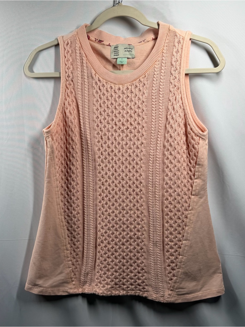 Women's Peach Knit Cable-Front Scoop Tank Top Saturday Sunday By Anthropologie